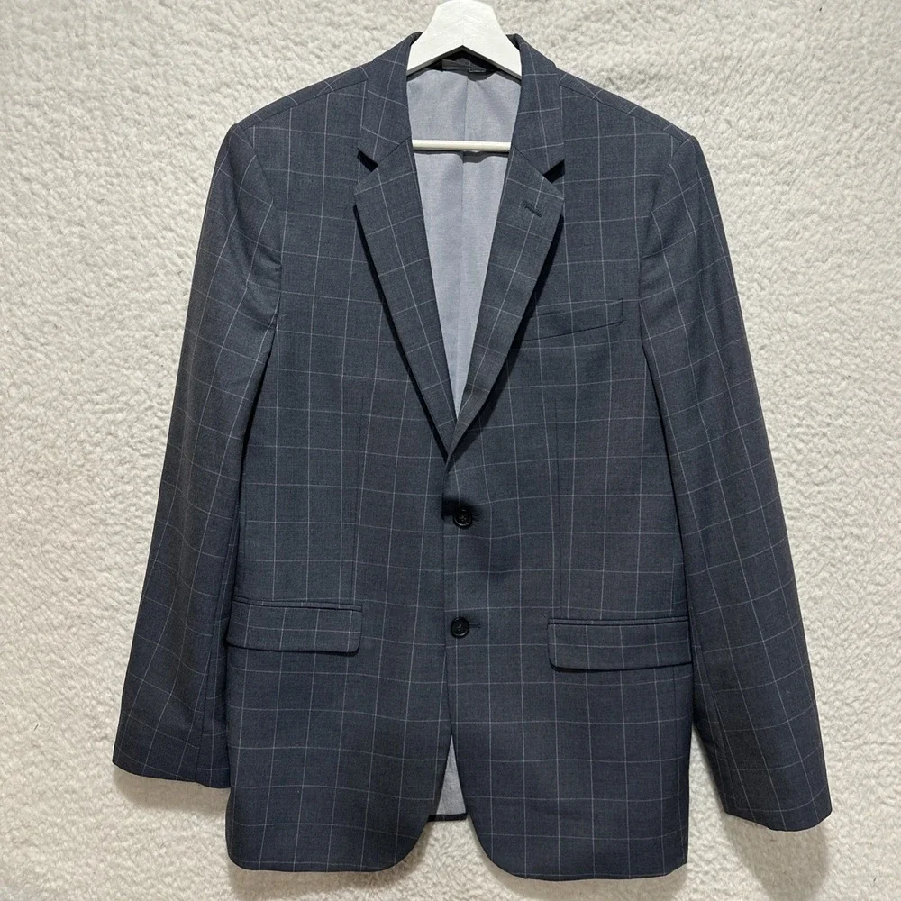 Banana Republic Men's Blazer Jacket Size 42 Gray Tailored Slim Fit‎ Windowpane